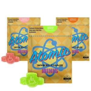 Experience the vibrant, delectable world of our Assorted Atomic Wheelchair Minis (800mg). These high-dose cannabis gummies are a fun, flavorful, and potent way to enjoy your cannabis experience. Each 800mg package is comprised of four 200mg Minis, coming in the tantalizing tastes of apricot, green apple, and peach. Crafted with premium organic sugar and organic tapioca syrup, these gelatin chews offer a naturally sweet and satisfying taste. Each bite is further amplified with natural flavors and colors, ensuring a clean, wholesome, and enjoyable edible experience. The natural ingredients complement the high potency THC, creating a well-rounded cannabis experience that's delightful to the palate. Indulge in the juicy apricot, crisp green apple, or luscious peach flavors that make Atomic Wheelchair Minis stand out. The bursting fruity flavors, combined with the potent effects of high-quality cannabis, make these gummies a sought-after choice among seasoned users.