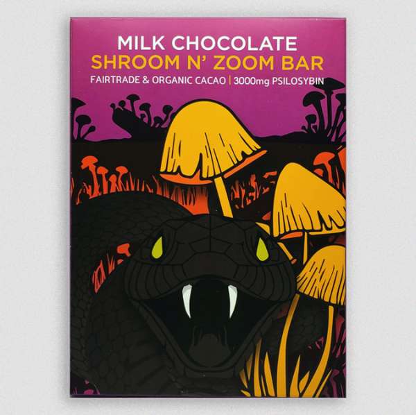 Mamba Milk Chocolates | Shroom N' Zoom Bar is the perfect way to get to Mars on a Budget! Made with 3000mg of Golden Teacher Mushrooms, this bar combines the best of both worlds – delectable Milk chocolate and powerful psychedelic effects from psilocybin. With its smooth texture, rich flavor and bold taste, Mamba Milk Chocolates will take you on a triumphant journey for an excitingly new experience. Let Mamba's Shroom N' Zoom Milk Chocolate Bar unleash your full potential and make every bite an unforgettable moment!